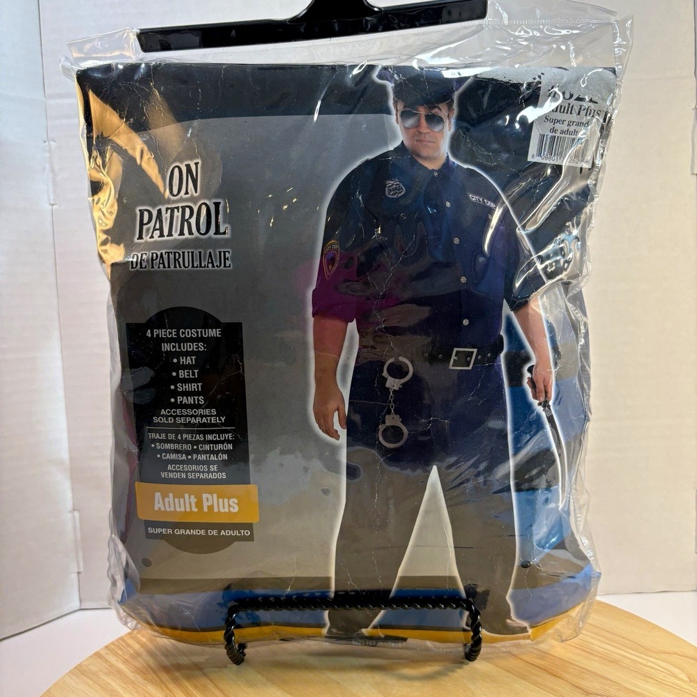 Amscan Police Adult Plus Costume 4pc Outfit Blue Black Hat Belt Shirt Pants
